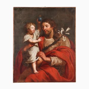 St. Joseph with the Child Jesus, Oil Painting, Framed