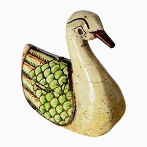 Handbemalte Holzkiste stilisiert mit Volkskunst in Vogelform aus Rajasthan, Indien, 1970