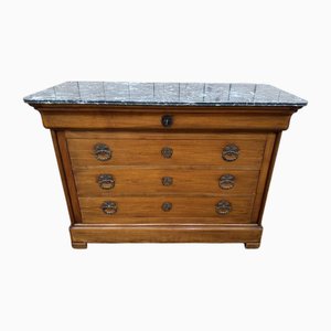 Louis Philippe Kommode aus Kirschholz & Grauem Marmor