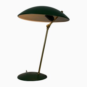 Mid-Century Green Italian Brass and Metal Table Lamp, 1960s