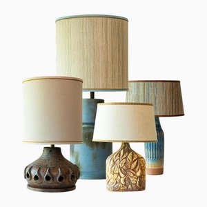R. Houben zugeschriebene Blaue & Braune Keramik Tischlampen, 1970