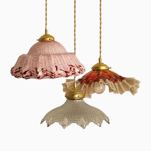 Pendenti Art Deco in vetro soffiato di Murano rosso, bianco e rosa, 1970