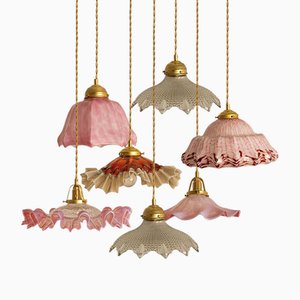 Pendenti Art Deco in vetro soffiato di Murano rosso, rosa e bianco, 1945
