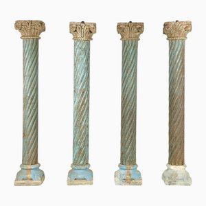 Columns in Carved and Patinated Wood, 19th Century, Set of 4