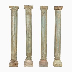 Colonnes Sculptées en Bois et Pierre, Set de 4