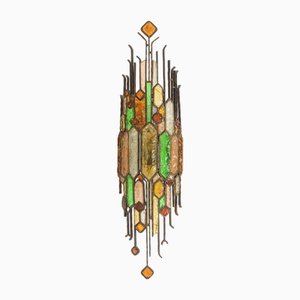 Lampada da Parete in Ferro Battuto e Vetro Colorato. anni '60