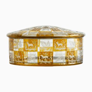 Early 20th Century Art Deco Carousel Lidded Box in Etched Glass, 1940s