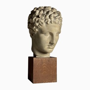 Statue Vintage Grec avec Colonne en Chêne