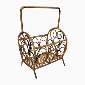Italienischer Boho Korb aus Bambus & Rattan French Riviera, 1960er