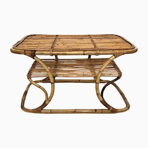 Italienischer böhmischer Beistelltisch aus Rattan aus Bambus von Tito Agnoli, 1960er