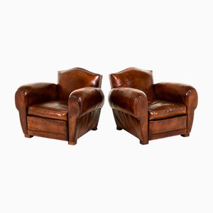 Französische Leder Clubsessel, 2er Set