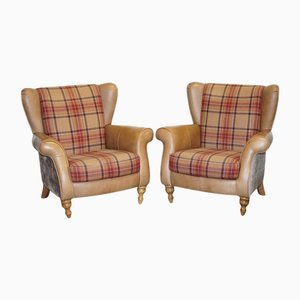 Leather & Fabric Wingback Armchairs from Alexander & James Lawrence, Set of 2