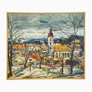 Alexander Michael, Bavarian Village, 1973, Dipinto ad olio, Incorniciato