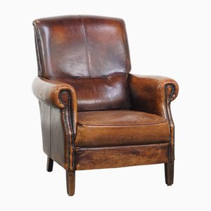 Vintage Sheepskin Armchair with High Back