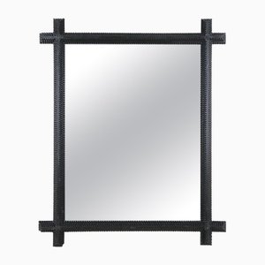 19th Century Rustic Black Tramp Art Mirror, Austria, 1890