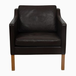 2321 Lounge Chair in Dark Brown Leather by Børge Mogensen, 1980s