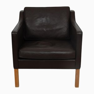 Poltrona nr. 2321 in pelle marrone scuro di Børge Mogensen, anni '80