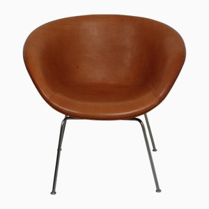 Pot Chair aus Cognacfarbenem Anilin Leder von Arne Jacobsen, 1960er
