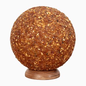 Amber Table Lamp on Wooden Base