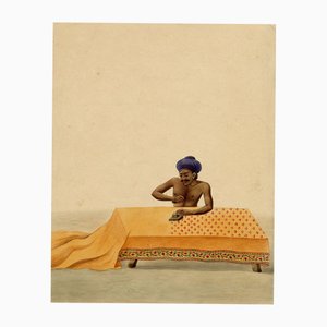 Indian Company School Artist, A Man Hand Block Printing Calico Textiles, 19th Century, Watercolour Painting