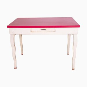 Vintage Kitchen Table with Red Formica Top and Shaped Legs