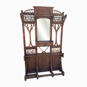 Art Nouveau Hall Coat Rack with Mirror, 1890s