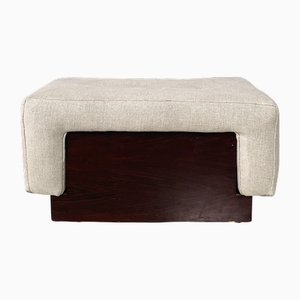 Puf italiano moderno rectangular de madera y tela beige, años 70