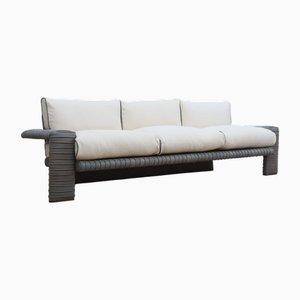 Vintage 3-Seater Sofa in Ribbed Leather attributed to Marzio Cecchi, 1970s