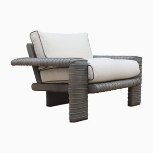Armchair in Ribbed Leather and Goose Down Cushions by Marzio Cecchi, 1970s