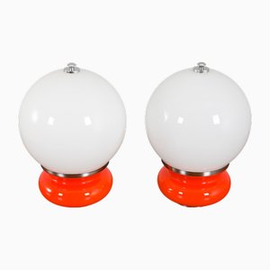 Lámparas de mesa italianas era espacial de cristal de Murano de Carlo Nason para Mazzega, años 70. Juego de 2