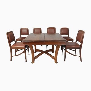 Art Nouveau Extendable Dining Table with 6 Chairs from Maison Édouard Diot, Paris, 1890s, Set of 7