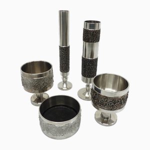 Brutalist Steel Vases and Bowls, 1970, Set of 5