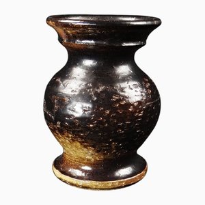 Petit Vase Balustre Vintage en Grès Émaillé Noir par Jean Marais, 1970
