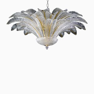 Vintage Palmette Chandelier in Crystal Glass with Gold Thread, 1985