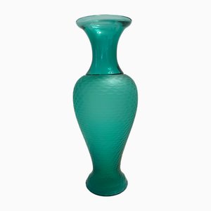 Blaugrüne mundgeblasene Murano Glasvase von Vetrarti, 1990er