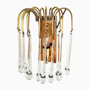 Teardrop Wall Lamp with 13 Clear Murano Glass Drops, 1970s