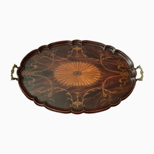Edwardianisches ovales Tablett mit Intarsien, 1900