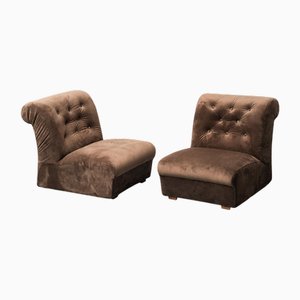 Set of Brown Velvet Armchairs, 1970s