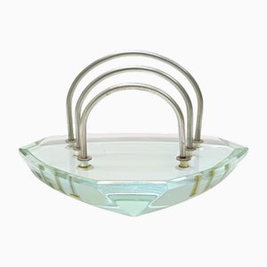 Aquamarine Glass Letter Holder from Fontana Arte, Italy, 1950s