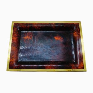 Plateau Faux Tortue en Acrylique et Laiton, 1970s