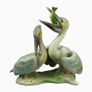 Early 20th Century Art Deco Ceramic Pelicans by Ina Eisenbeisser for Keramos, Austria