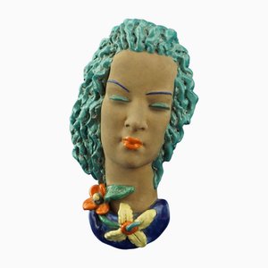 20th Century Art Deco Ceramic Wall Mask by Ivos Pacetti for La Fiamma Albisola, Italy