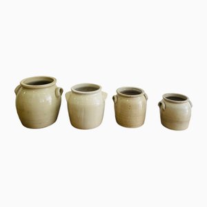 Antique French Stoneware Canisters, Set of 4