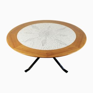 Large Round Mosaic Tile Top Coffee Table, 1960s