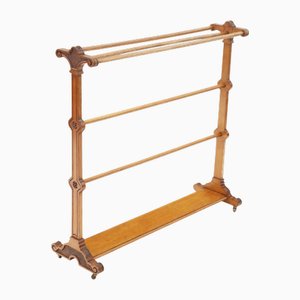 Antique Arts and Crafts Oak Towel Rail Stand, 1890s
