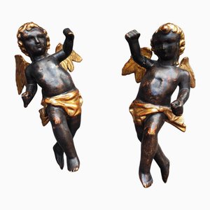 Baroque Wooden Angels for Hanging, Set of 2