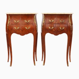 Tables de Chevet Vintage en Marqueterie avec Dessus en Marbre, 1920s, Set de 2