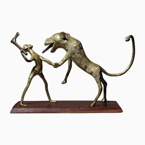 Benin Dahomey Artiste, Le Chasseur Et La Bête, 20e Siècle, Bronze