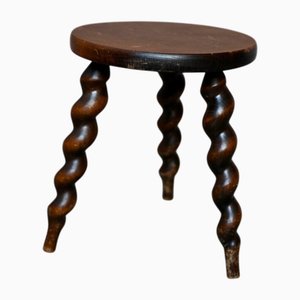 Farmhouse Rustical Tripod Stool in Wood, 1960s