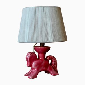 Lámpara de mesa con forma de caballo Art Déco de cerámica rosa, 1930